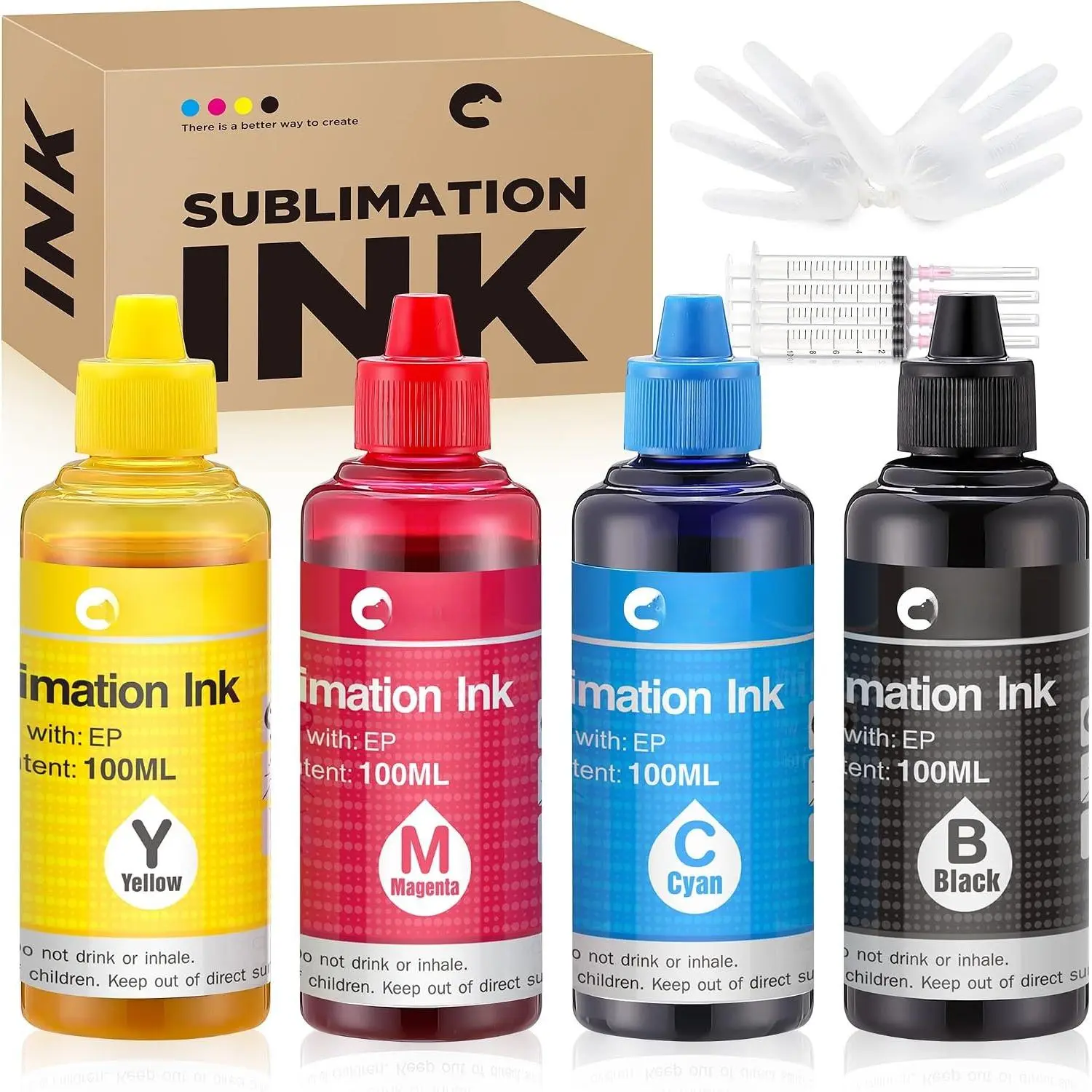 Sublimation Ink Refilled Bottles (4x100ml, High Saturation) for WF Series (WF7710, ET2760, ET2720, ET2803, ET2800, ET15000), C88/C88+ Inkjet Printers - Thermal Print Heat Press Transfer for Mugs, T-Shirts, Phone Cases