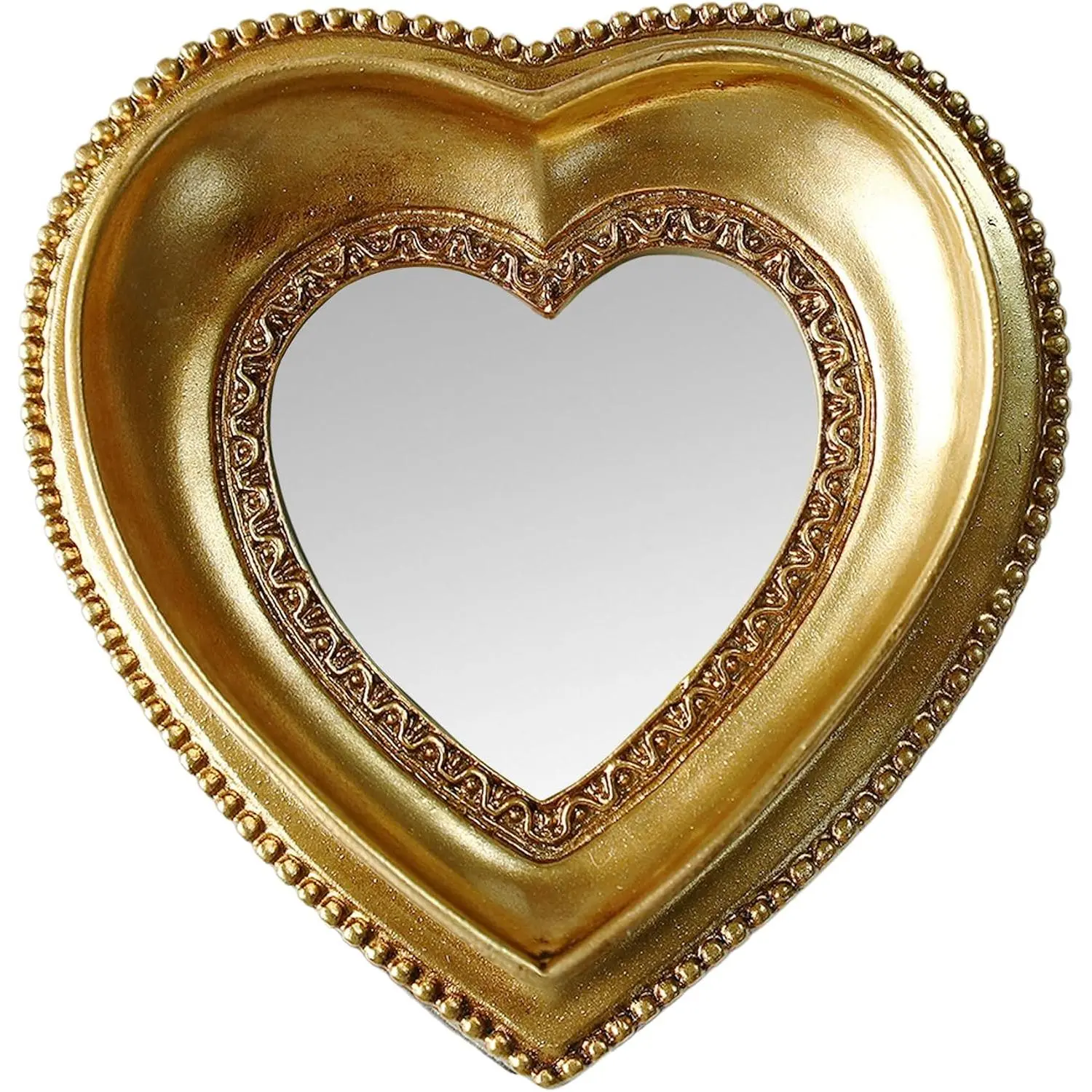 Golden Mini  Mirror with Exquisite  Elegant Wall Decor for Bedroom Dresser Table Compact  Retro Design (Heart, 4.3X4.3)