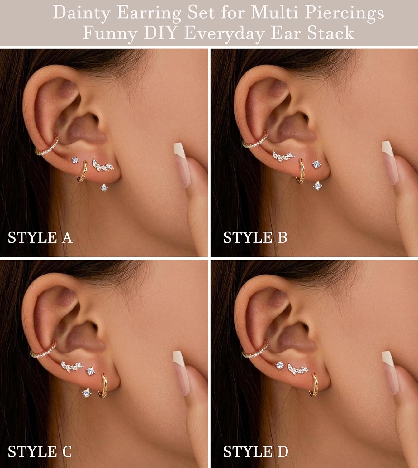 4 Pairs Gold Silver Hoop Stud Earrings Set for Women Small Hoop Earring Sets for Multiple Piercing Dainty Gold Huggie Earrings Hypoallergenic Earring Stacks