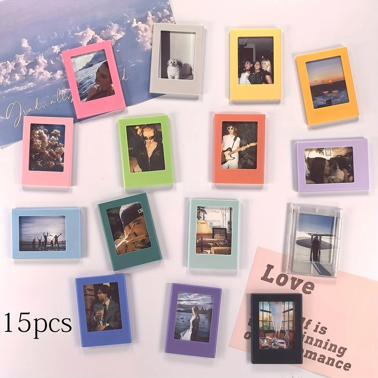15pcs 3 Inch Refrigerator Magnetic Plastic Mini Photo Frame, Magnetic Picture Frame, for Fujifilm Instax Film - can be used as home and office decoration, Christmas and New Year gift