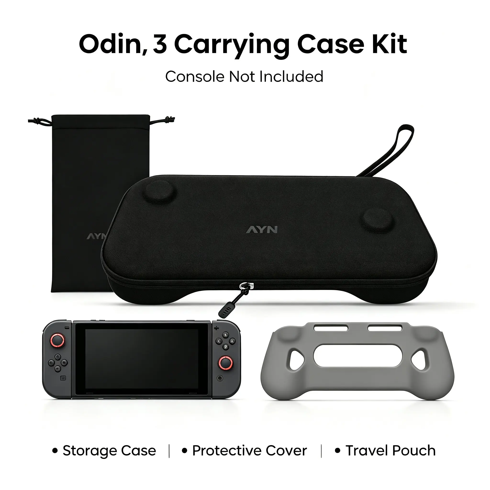 Ayn Odin 3 Handheld Game Console Protection Set, Anti-Slip Silicone Case, Shockproof Hard Storage Bag, Soft Flannel Drawstring Pouch, Portable Travel Kit