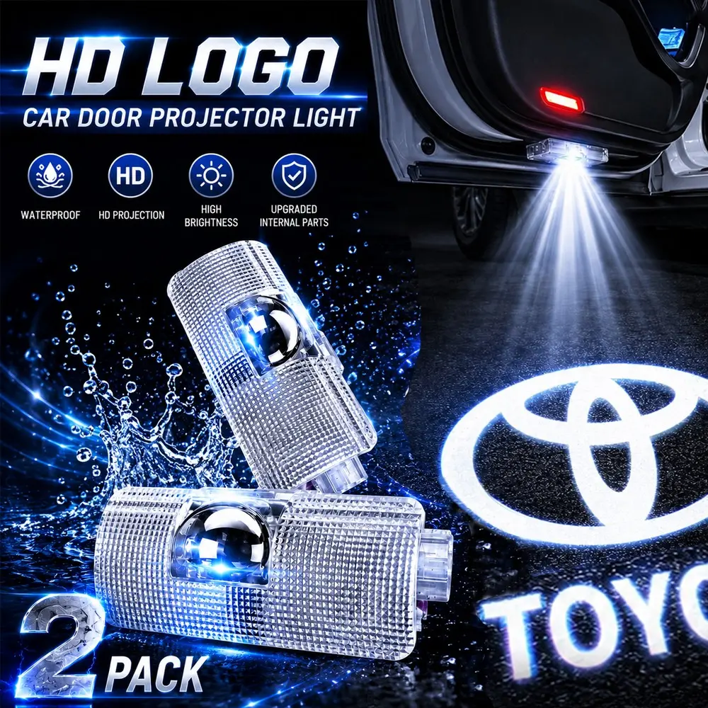 2PCS HD LED Car Door Logo Upgraded Projector Lights for Toyota 4Runner Camry Corolla Highlander Tundra Prius Sienna Land Cruiser | 2 Logo Patterns Available | Plug & Play Welcome Puddle Lights