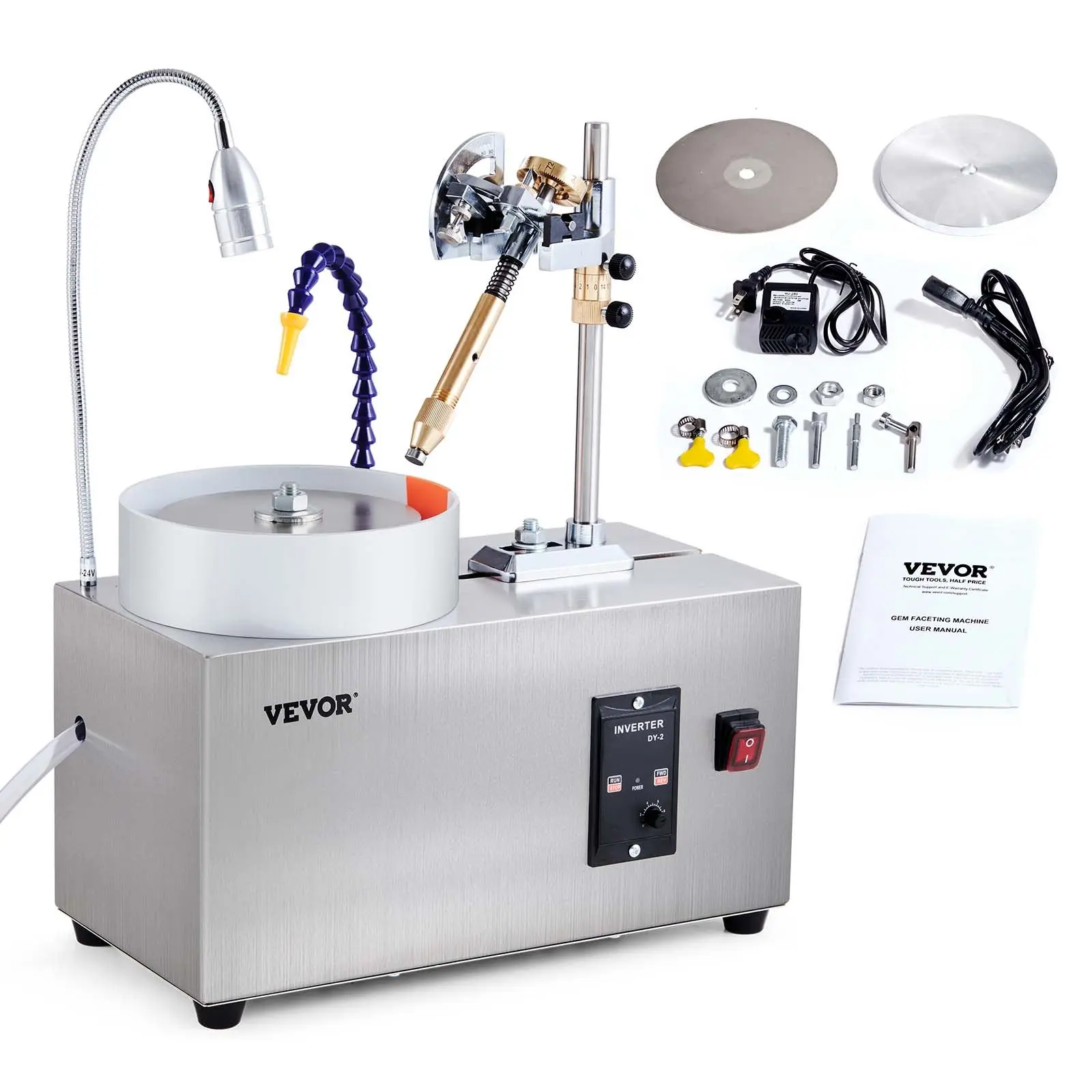 【Summerfinds】VEVOR 180W High Power Gem Faceting Machine, 0-2980RPM Adjustable Speed 100% Copper Wire Motor, Low Noise Jade Grinding Polishing Tool with Precise Mechanical Manipulator & Scale, Rust Prevention for Rock Jewel Cutting, 110-120VAC 60Hz, Wo, Wo