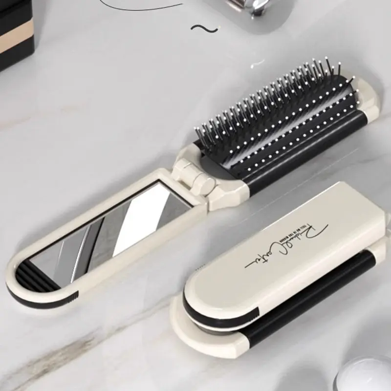 High-Value Portable Cushion Comb - Travel-Friendly All-In-1 Hair Grooming Tool with Massage, Smoothing & Built-In Mirror # scalp massage comb # Nylon Teeth Boar Bristle Hair Brush # dematting comb for doodles # oily root # reduces breakage # small hole