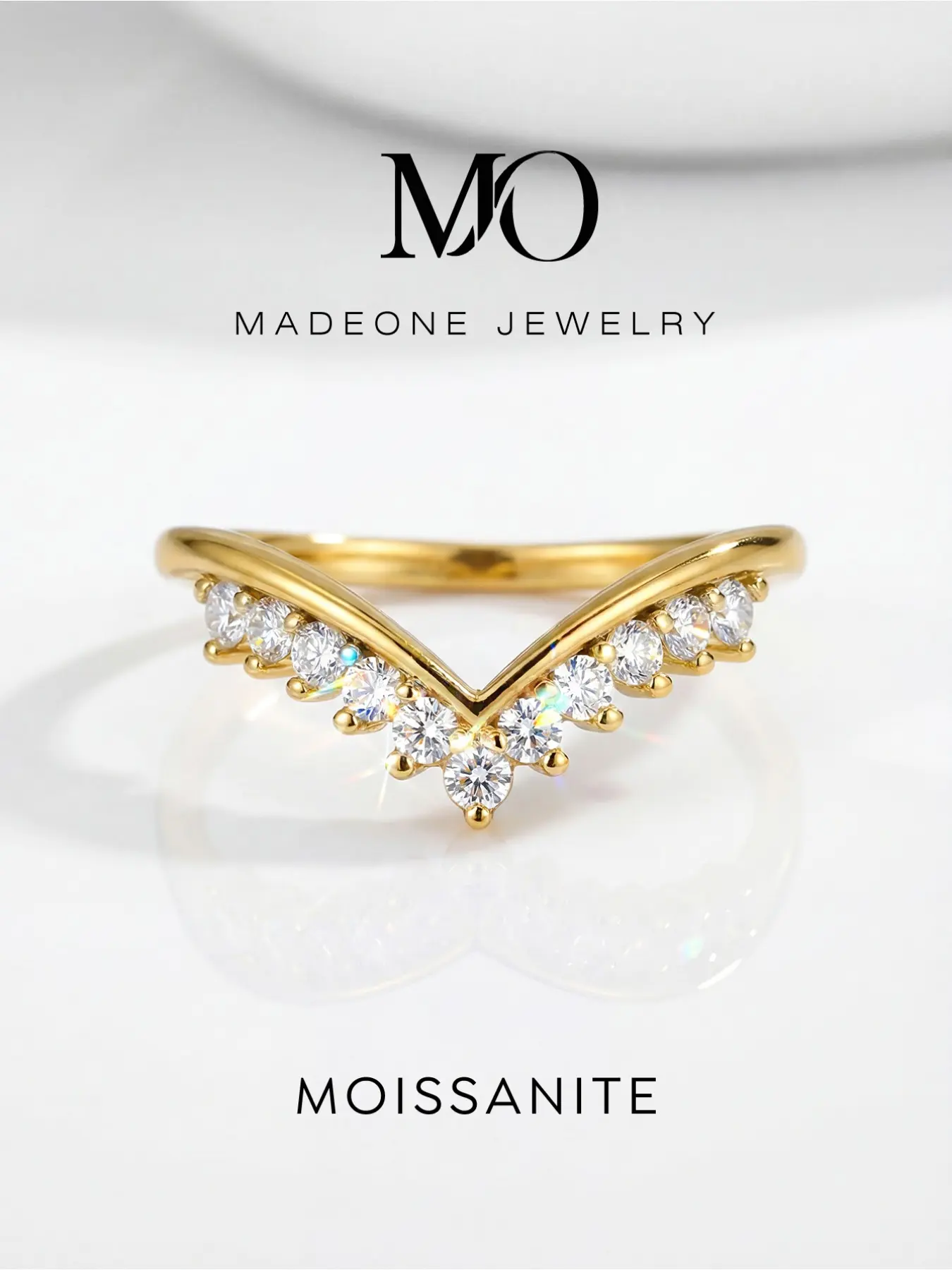 Dainty V Chevron Crown Moissanite Stackable Ring, Copper Material Paved Sparkling Moissanite Curved Ring, Ladies Stack Wedding Guard Band, Gold Silver Two Tone Option, Minimal Trendy Jewelry Gift for Wedding Party Valentine’s Day Daily Wear