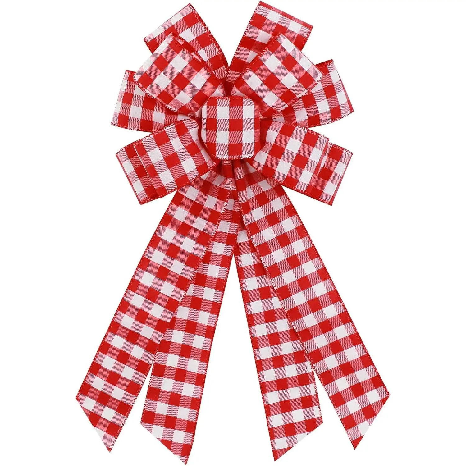 Large Red White Buffalo Plaid Wreath Bows, Farmhouse Burlap Bow for Wreath Rustic Crafts Decorative Hanging Ornament Bow for Indoor Outdoor Wedding Holiday Birthday Party Decorations