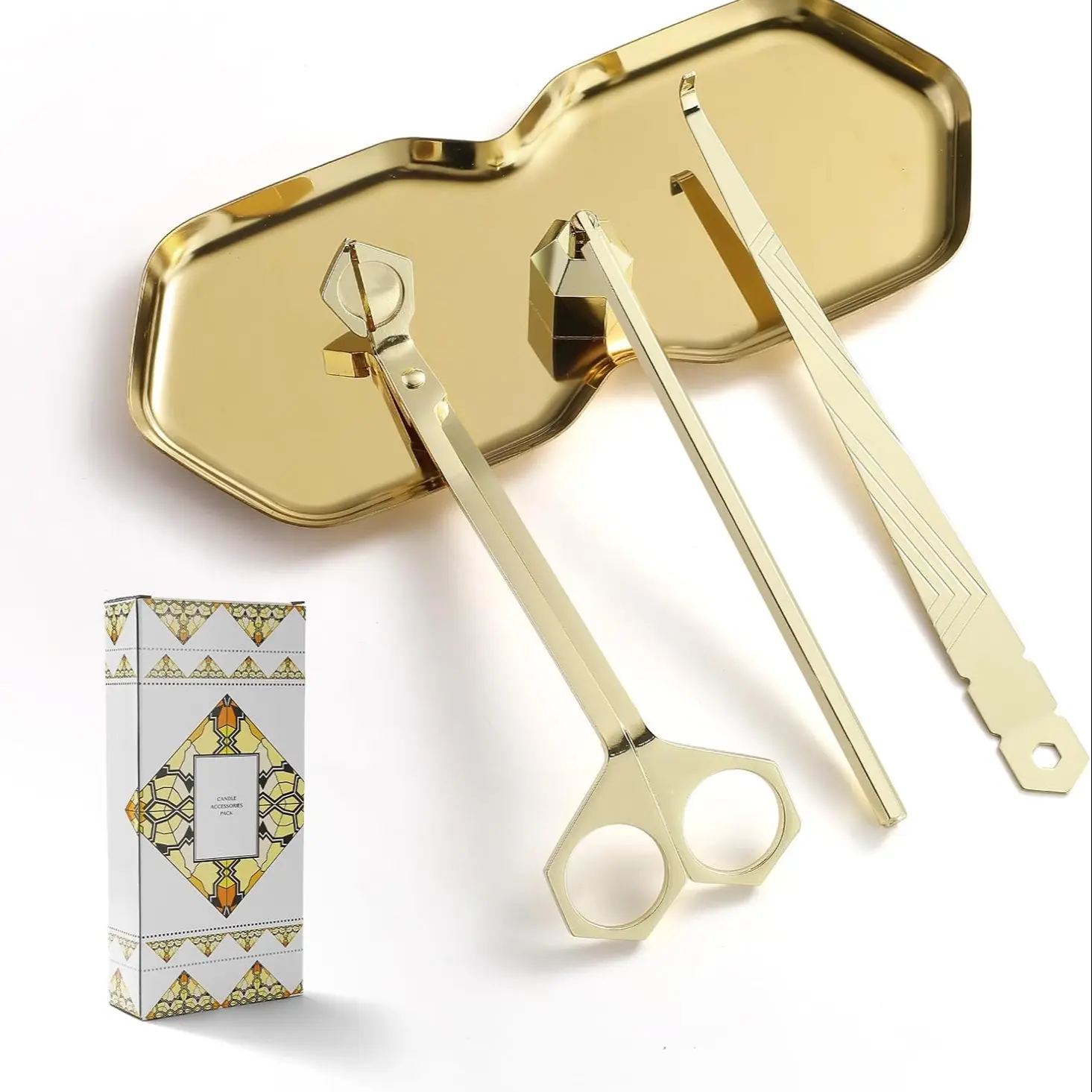 4 in 1 Candle Accessory Set, Wick Trimmer, Candle Snuffer, Wick Scoop,Storage Tray,Perfect for Candle Lovers(Gold)  Christmas gift guide