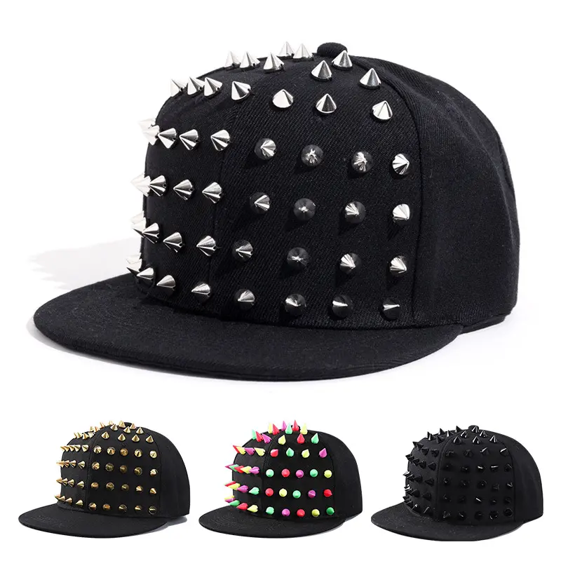 2026 New Rivet Duckbill Cap - Hip-Hop Street Dance, European and American Street Style, Breathable UV-Protection Flat-Brim Sports & Outdoor Hat, Flat-Brim Cap, Black Caps