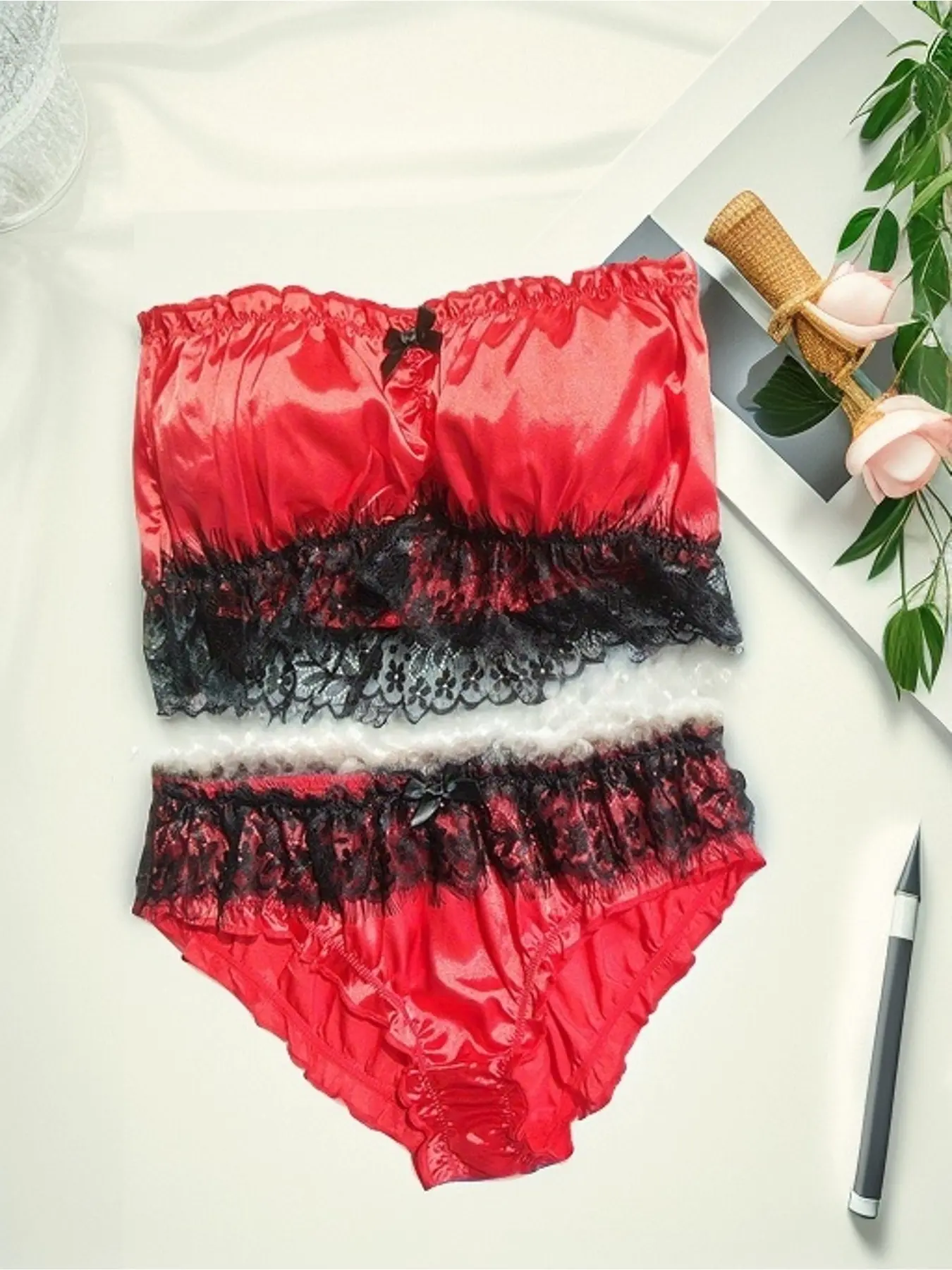 women sexy lace splicing bow home underwear set top and pants two piece sexy pajama set women's pajamas boyfriend gift elegant sleepwear women clothing baddie clean girl style cool girl outfits rave outfit college pjs summer tops chic tops going out