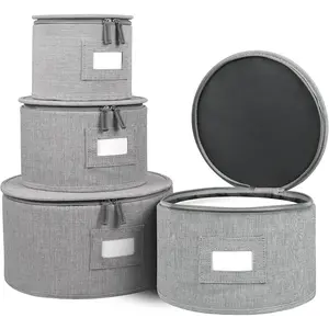 China Hard Shell 4-Piece Set for Plate Storage and Transport, Protects Dishes, With Lable Window for Saucers, Stackable, Felt Plate Dividers Included