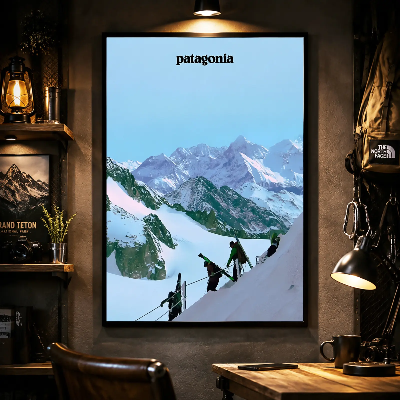 Patagonia Vintage Adventure Snowy Mountain Canvas Wall Art Poster - Nature Photography Print, Modern Minimalist Decoration, Room Decorations for Bedroom & Living Room, Hiking Lovers Gift