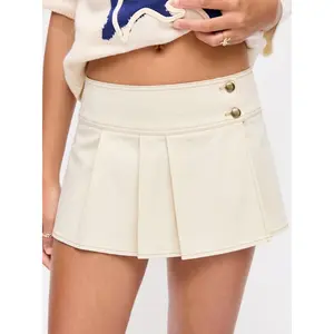 Cider Cotton-blend Mid Rise Pleated Metal Detail Mini Skirt