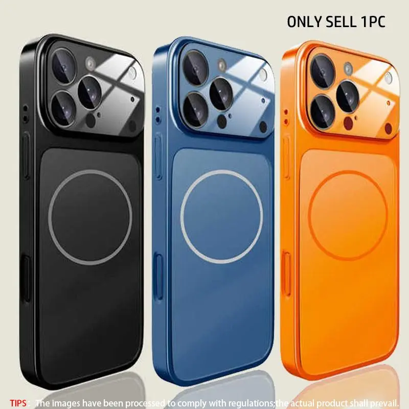 New 17 large window magnetic frosted glass Aesthetic phone case suitable for Apple/iPhone 17 17Air 16 15 14 13Pro Max compatible with Magsafe wireless charging ultra-thin battery base AF oil coated protective case, Lightweight Shockproof Cover