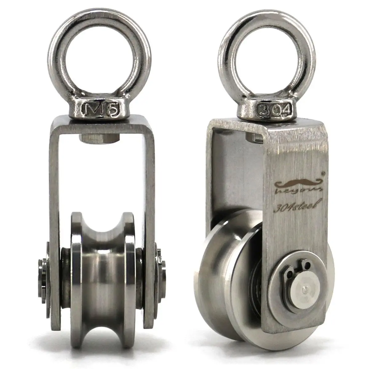 2pcs M6 Unique Design 304 Stainless Steel, Cable Pulley Wheel, Bearing Inside, Heavy Duty Good for Pulley System Gym Equipment, 360° Swivel Small Wire Pulley for Pulley System Lifting