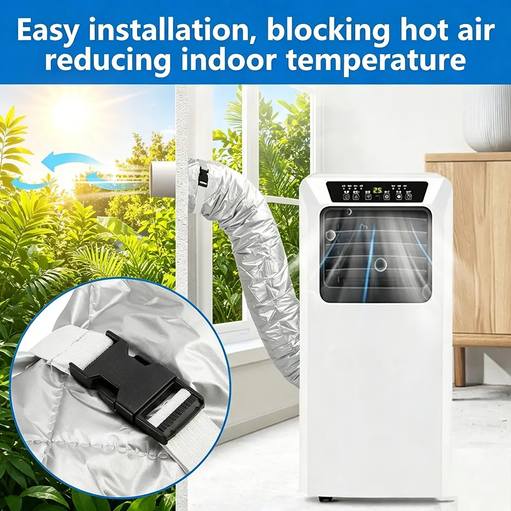 Upgraded Portable Air Conditioning Hose Cover, Zipper Closure Insulated Wrap, Adjustable Buckle, Battery-Free, 5.9-Inch Exhaust, 58-Inch Ventilation, Insulation Layer