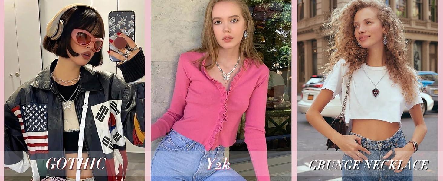 37Pcs Grunge Y2K Jewelry Set-Gothic Necklaces, Punk Rings & Fairy Earrings|Vintage Boho Goth Accessories for Women Men|Emo Alt Jewelry Bundle