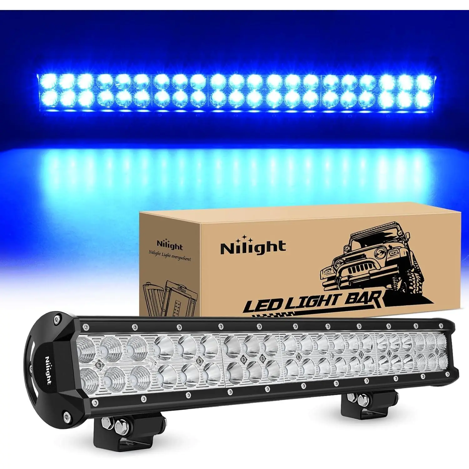 Nilight 20-Inch 126W Power LED Light Bar, Spot-Flood Combo Blue Beam Offroad Lights with Mounting Kit, for Trucks/UTV, Pick-up, Van, Boat, Tractor (Fishing, Hunting, Emergency, Deck Work Lighting)