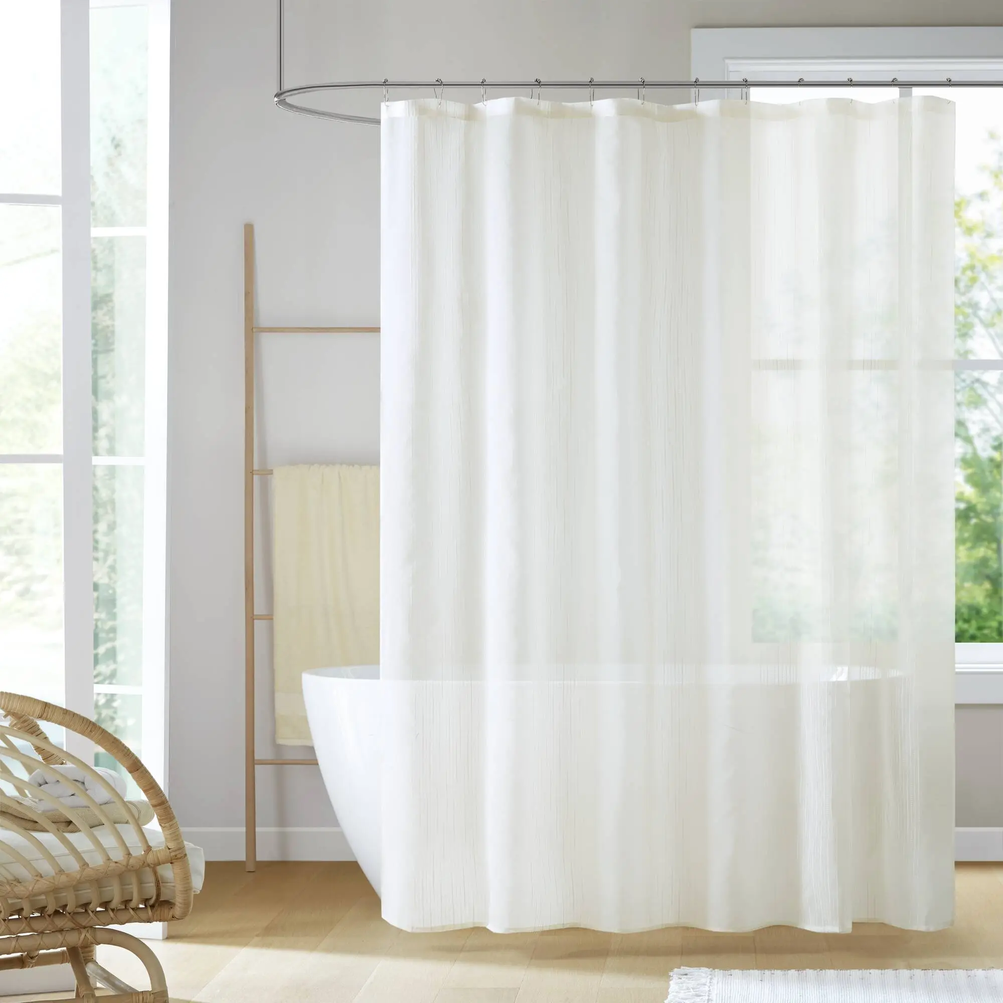 Nokaa Sheer Shower Curtain, 72x72in Ivory Semi-Transparent Light-Filtering Privacy Bathroom Curtain with Weighted Hem, Rustproof Metal Grommets, Machine-Washable Polyester Fabric for Hanging on Bathtub/Shower Door (Single Panel), Iron