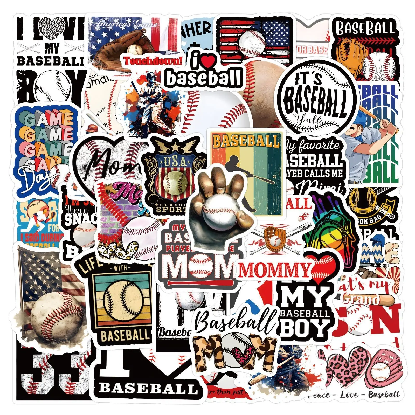60 Sheets New Baseball Sports Graffiti Stickers, Waterproof Luggage Cup Car Skateboard Phone Case Stickers, Unique Design Decorative Stickers