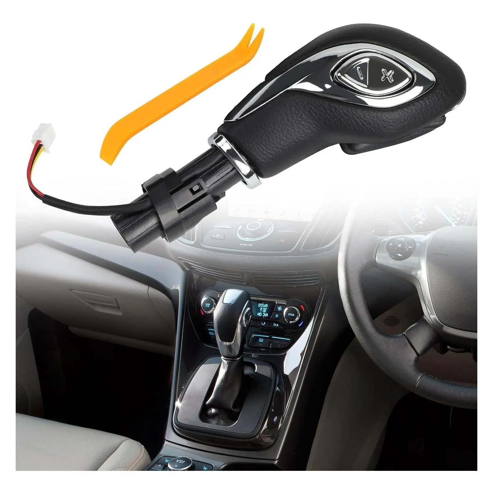 Automatic Gear Shift Knob Handle with Button for Ford Escape Fusion 2013-2016 Transit 2015-2020 Transit Connect 2018-2020, Car Gear Shifter Lever Selector Replacement DG9Z-7213-EA Light