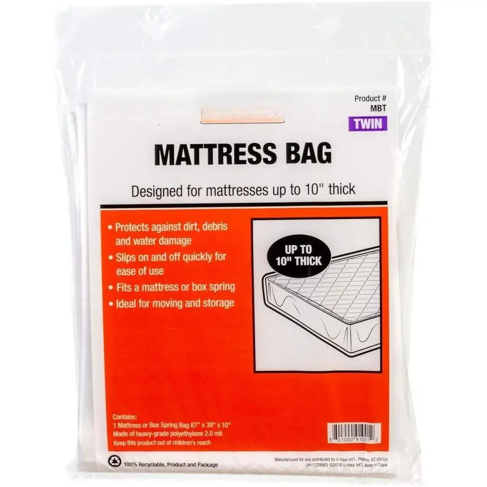 Standard  Mattress Bag – Moving & Storage Cover for Mattress or Box Spring - 87” x 39” x 10” (1-Pack)