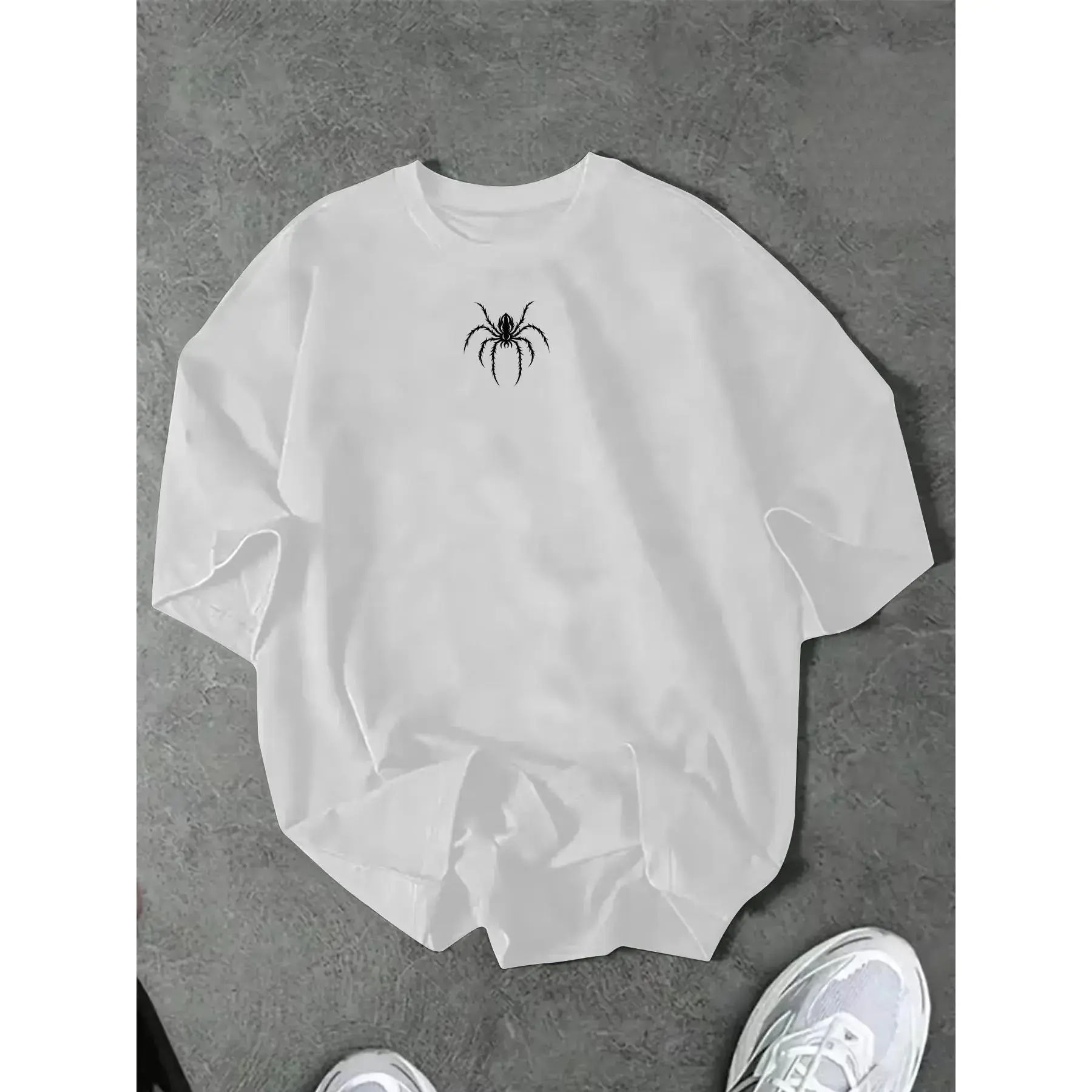 Men's Cotton Short-Sleeve T-Shirt - Loose-Fit Minimalist Streetwear Top with Spider Print, Casual Stylish Menswear Fabric, TikTok Hit, Tshirt, Shortsleeve