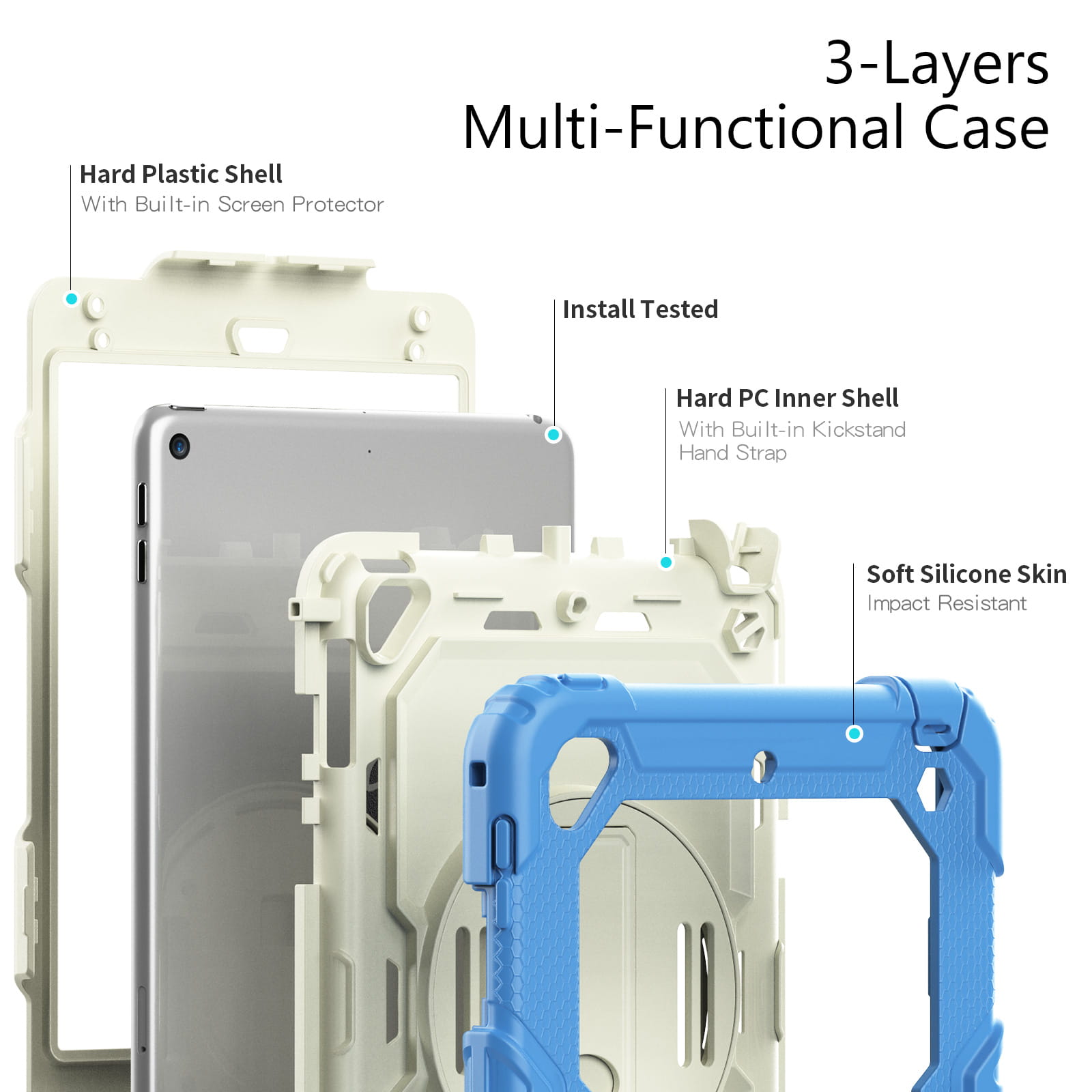 Shockproof Tablet Case with Shoulder Strap, Adjustable Stand Tablet Cover, Drop-proof Tablet Protective Cover Compatible with iPad Mini 4/5