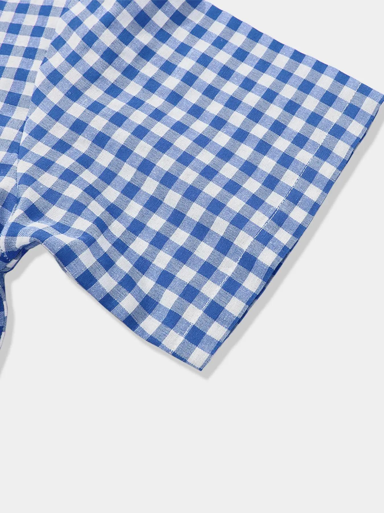 Men's Letter & Graphic Print Regular Fitted Short Sleeve Shirt, Casual Retro Gingham Plaid Shirt for Daily Wear, Fashion Men's Top for Summer