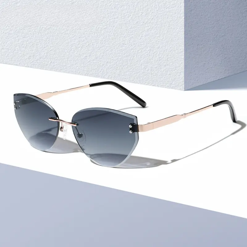 2026 New Rimless Cat Eye Sunglasses for Women, Cut-Edge Metal Frame Shades with Gradient Lenses, UV400 Shield, Unisex Wear Sports Eyewear, High-End Summer Accessory for Vacation, Beach, Beach Trip Outfits, Uv Protection