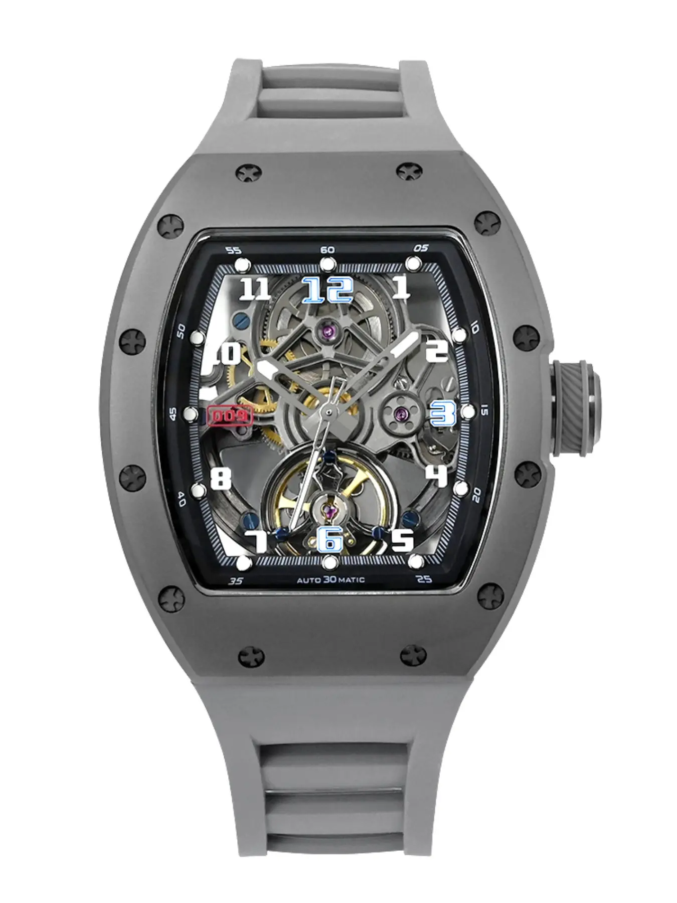 Men's Mechanical Watch with Hollow Face, Stainless Steel Case, Silicone Strap, Fashion Analog Round Watch, All Seasons