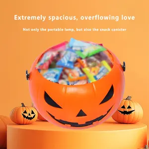 Halloween LED Light Pumpkin Bucket Candy Holder, Kids' Snack Party Supplies & Home Decor Monumental Decorative Collectible