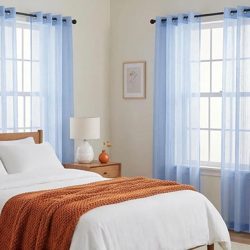 4 Panels Sheer Curtains, Multiple Sizes & Colors, Grommet Top Light Filtering Hollow-Out Stripe Sheer Drapes for Bedroom & Living Room, Lightweight Voile Window Panels, Home Decor FT6665