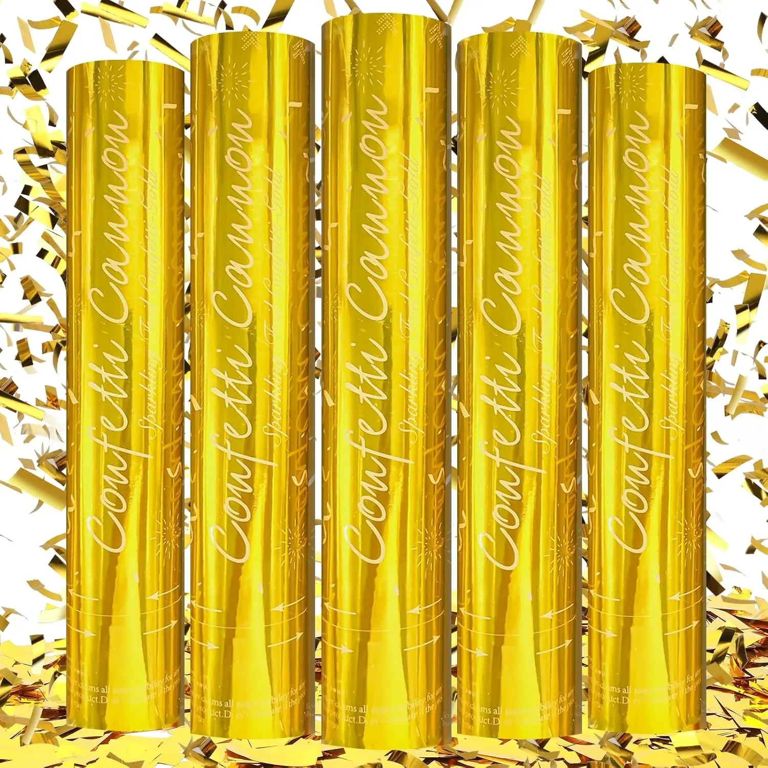 Gold Confetti Poppers - 5 Pack, 12 Inch Confetti Cannons with Gold Foil Filling, Party Poppers for Weddings, Birthdays, Graduation, New Year & Special EventsGift