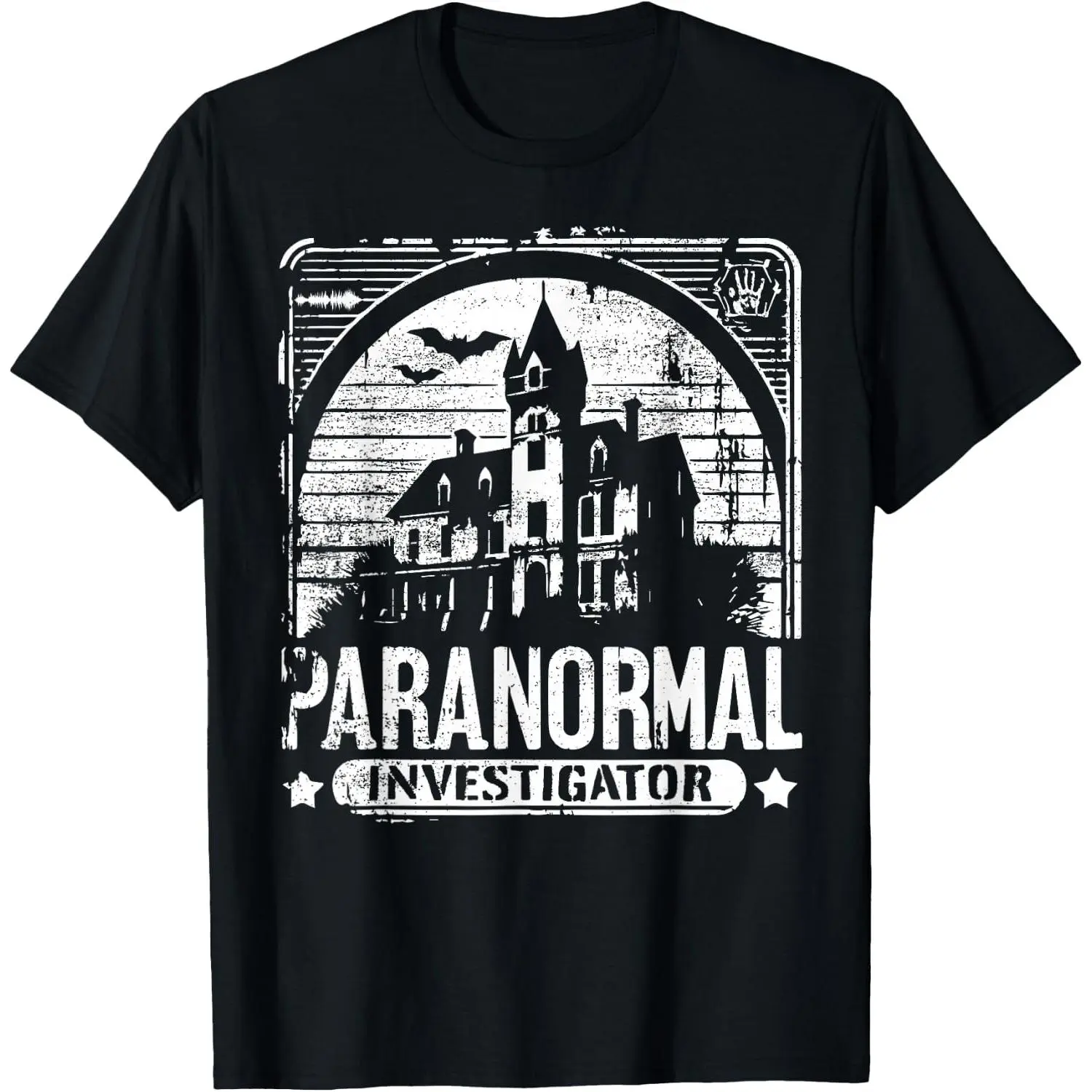 Haunted Places Halloween Ghost Hunting Graphic T-Shirt, Paranormal Investigator Print Short Sleeve Cotton Tee, Spooky Supernatural Explorer Shirt