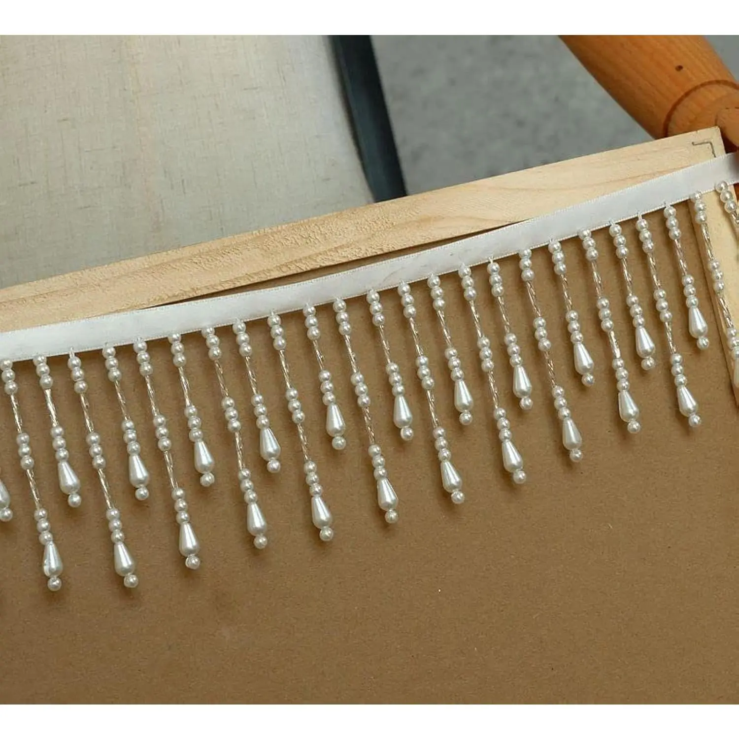 Pearl Beaded Lace Trim Tassel 7.5CM 2Yard/Lot DIY for Stage Clothing Curtain Splicing Wedding Dress Home Decor Accessories White