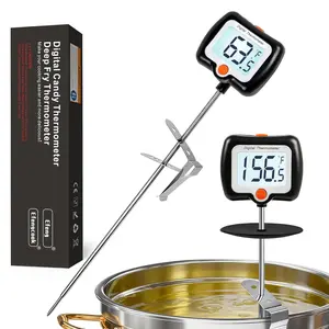 Instant Read 10 Inch Digital Candy Thermometer with Pot Clip, Rotating Display, Food Meat Thermometer for Candy Making & Deep Frying