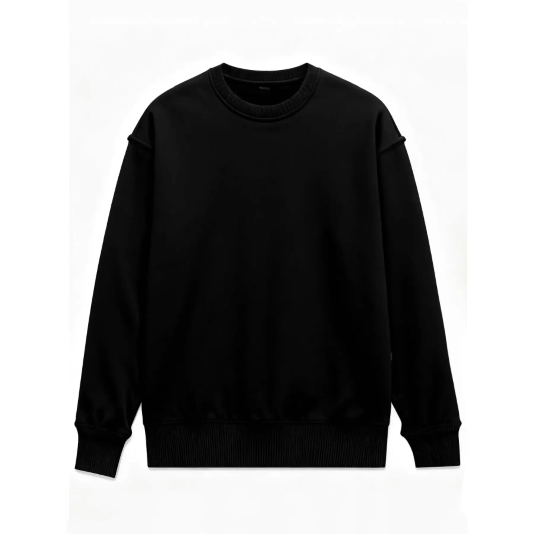 Men's 380G Black Fleece Crewneck Sweatshirt - Menswear Heavyweight Pullover, Soft Loose Casual Breathable Long Sleeve Top (S-2XL), Plain