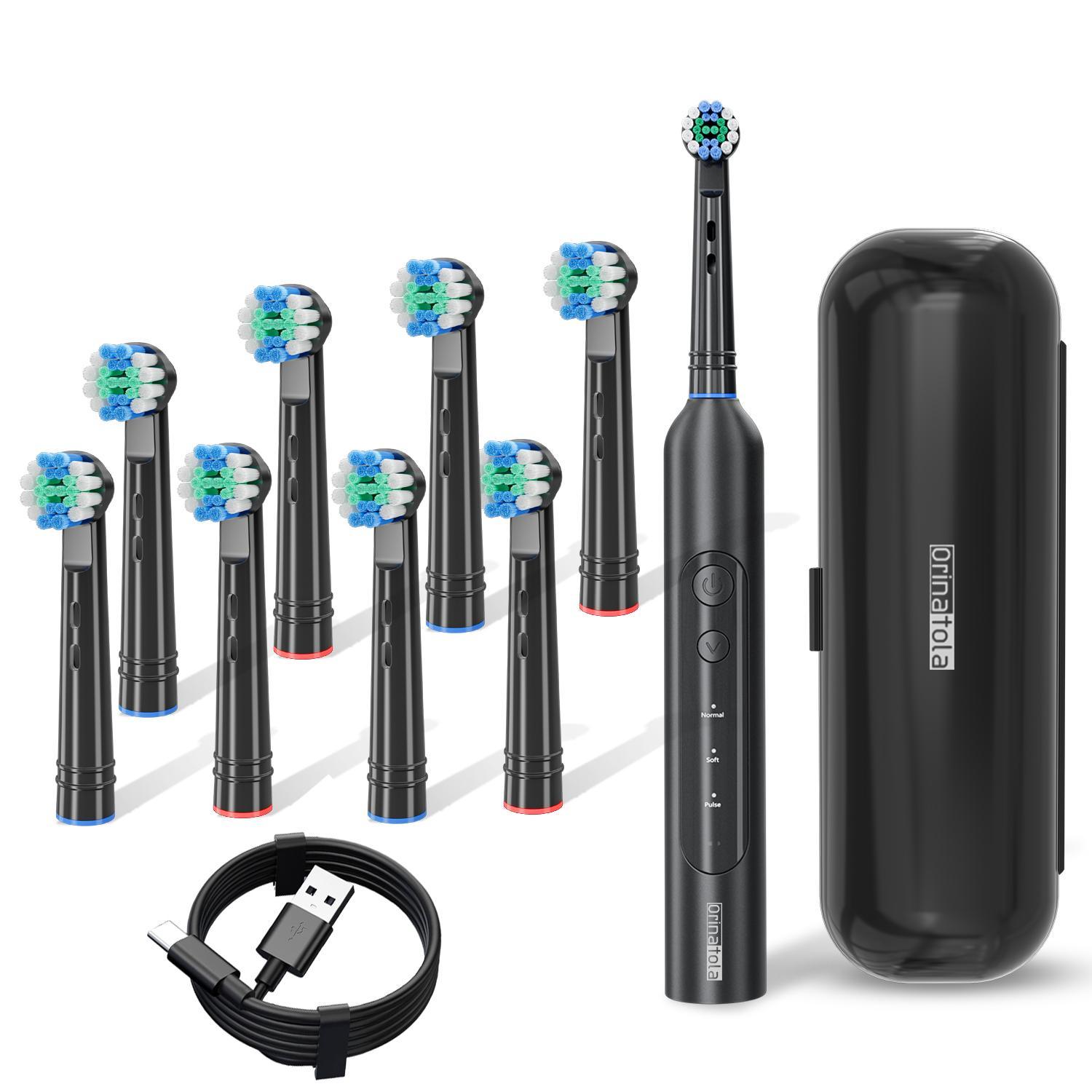 Electric Toothbrush with 8 Counts Brush Heads, 1 Box USB Rechargeable Waterproof Rotating Toothbrush with 3 Cleaning Modes, Oral Care Product for Adults, Cordless Toothbrushes