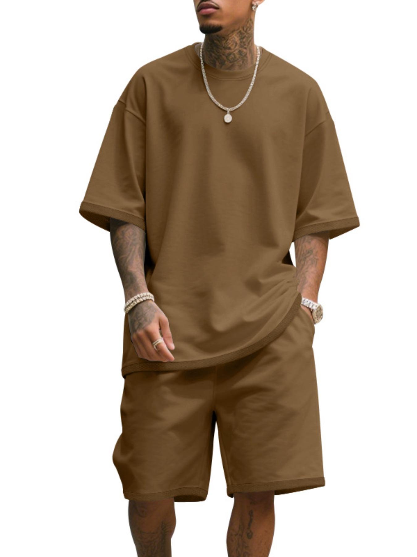 Men's Summer Casual Set, Pure Color Round Neck Short Sleeve Tee & Shorts, Classic Loose Fit Sportswear, Comfortable Daily Wear