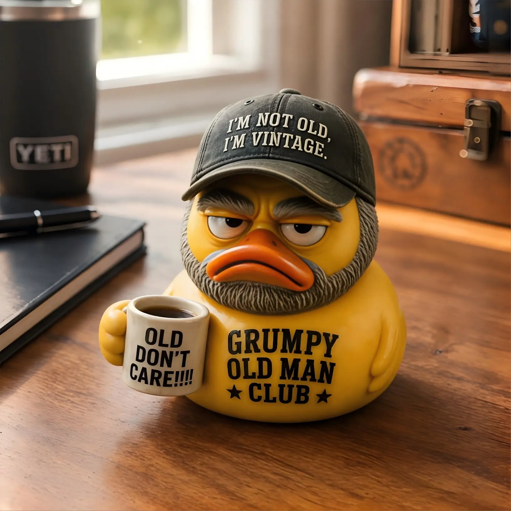 Vintage Resin Duck Ornament, Funny Desk Decor, Desk Ornaments, Birthday Gift for Dad, Coffee Lover's Animal Resin Creative Figurine, Office Stress Relief, Men's Fun Gift, Resin Animal Figurines