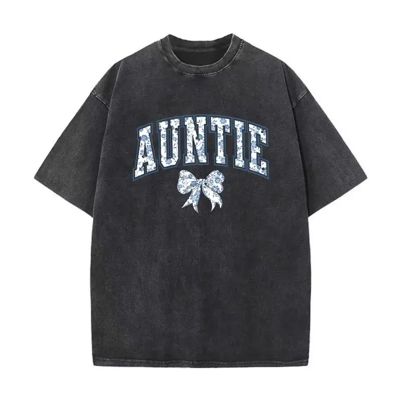 Women's Vintage Washed T-Shirt, Cute Floral Bow Graphic, Oversized Short Sleeve College Style Top