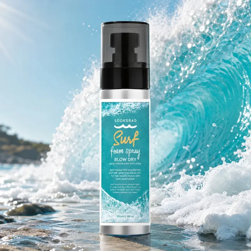 Surf foam spray, light texture, less gritty, beachy hair texture, heat style polish, blow dry styling, for all hair types, 100ml/3.38fl.oz