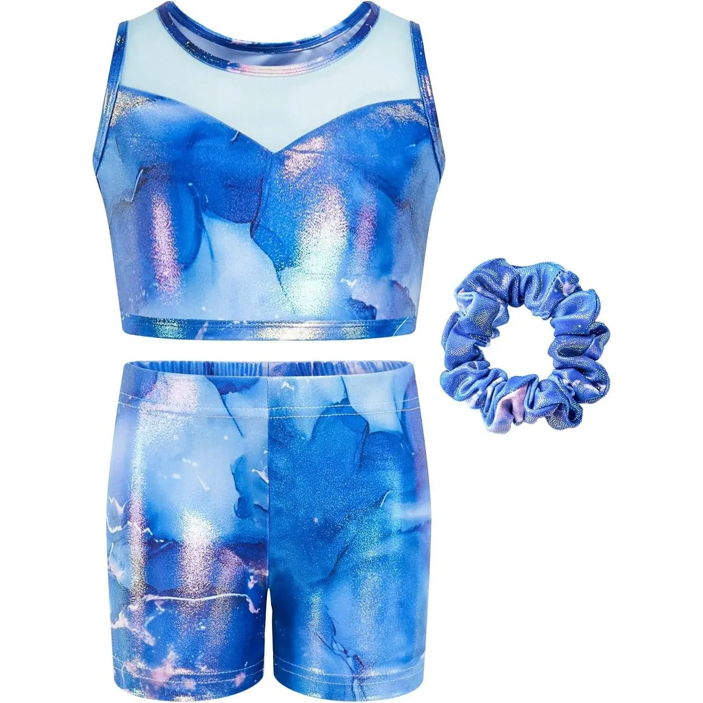 Two Piece Gymnastics Leotards for Girls, Sparkly Dance Biketards with Shorts Ballet Tumbling Outfit for Girl 3-12 Years