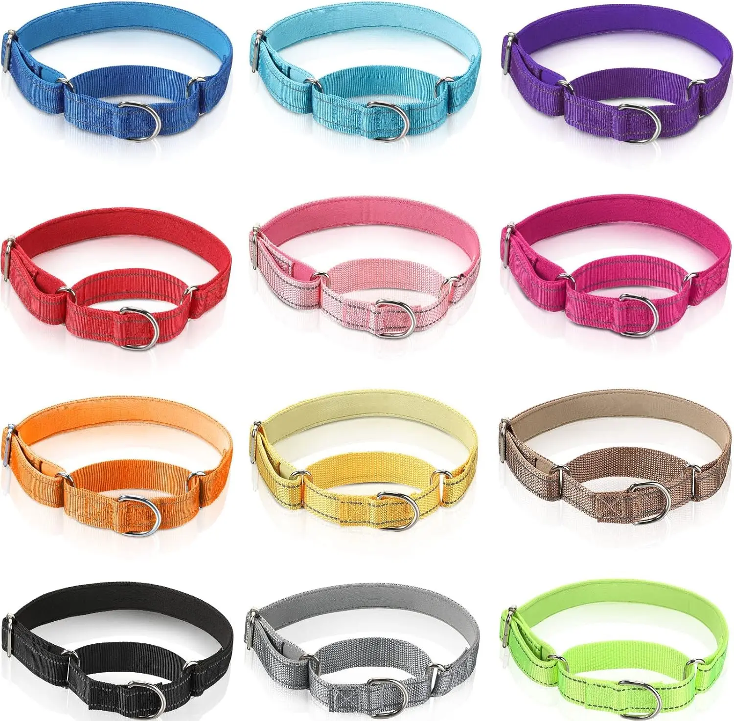 12 Pcs Adjustable Reflective Martingale Collar for Medium Dogs, Durable Nylon Dog Collar with Metal Buckle Prevent Slipping Out for Puppies, 12 Colors (Medium)