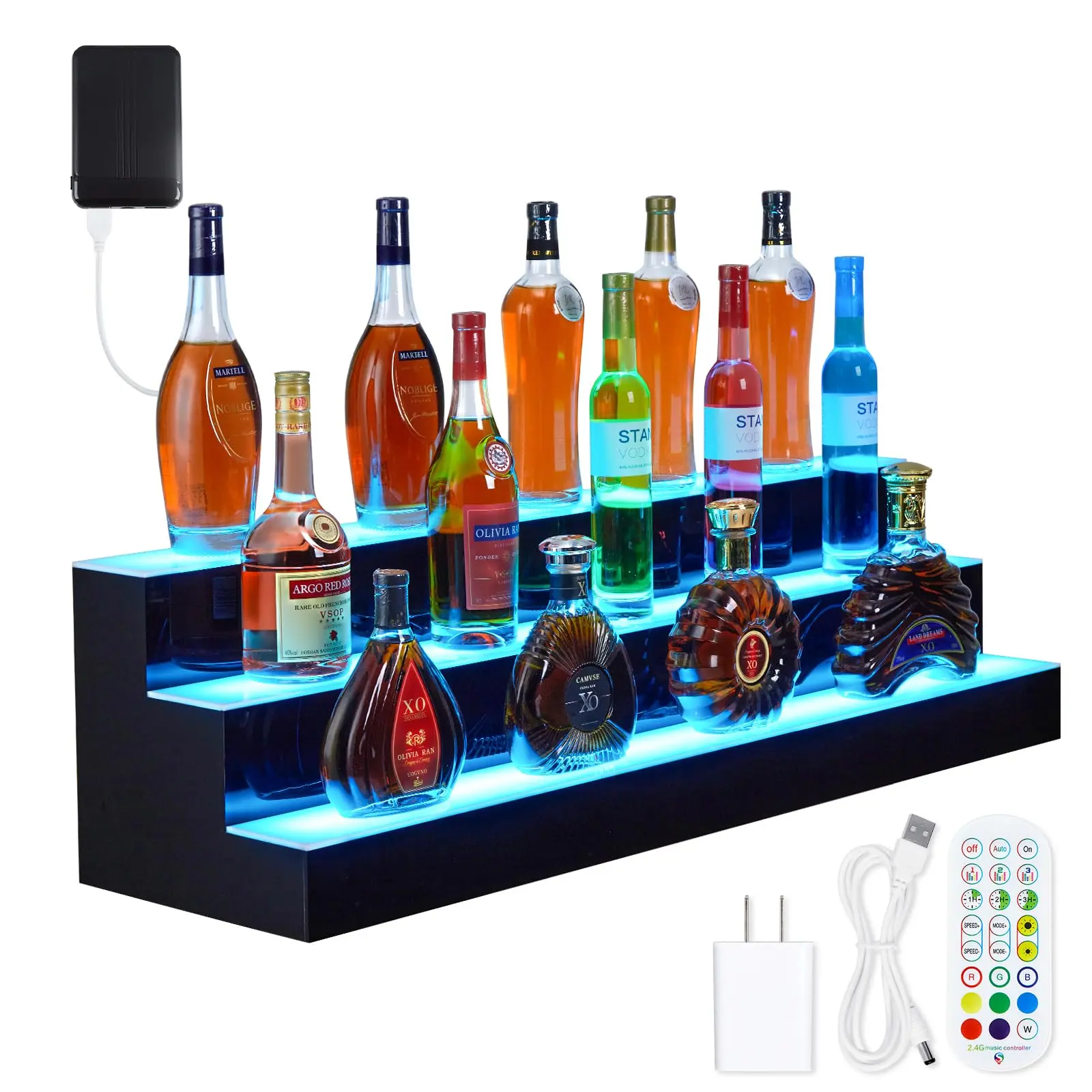 GARVEELED Lighted Liquor Bottle Display Shelves and Cabinets with Acrylic Construction, Remote & App Control, 16-20 Color Options, 4 Lighting Modes, Wine Holder Slots, Timing Function, Ideal for Home Bars and Commercial Use