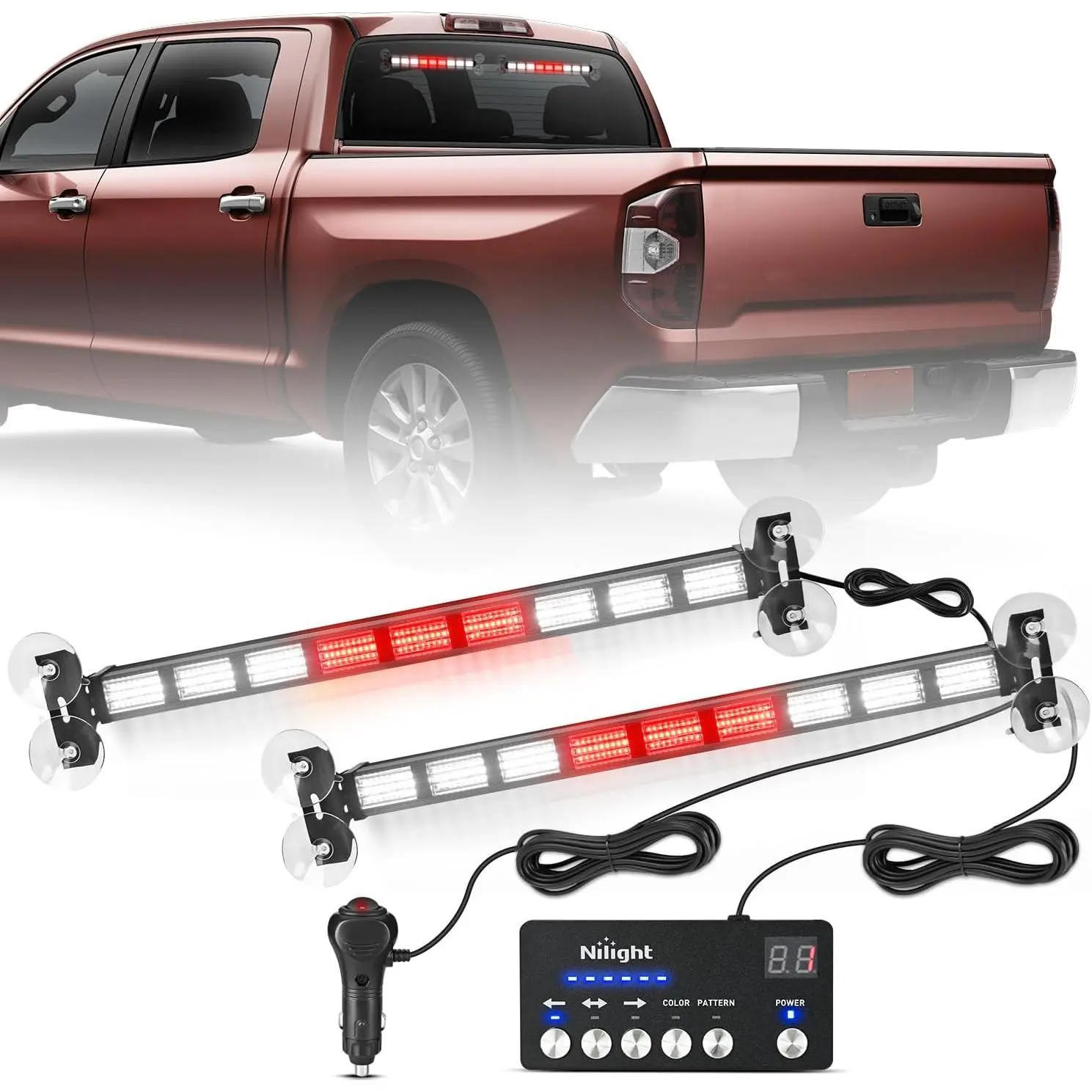 Nilight 162 LED Traffic Advisor Strobe Light Bar 2-in-1 Red White Emergency Warning Hazard Lights with Controller 4 Switchable Color 36 Flash Pattern for Trucks Cars Tow Plow Construction Vehicles