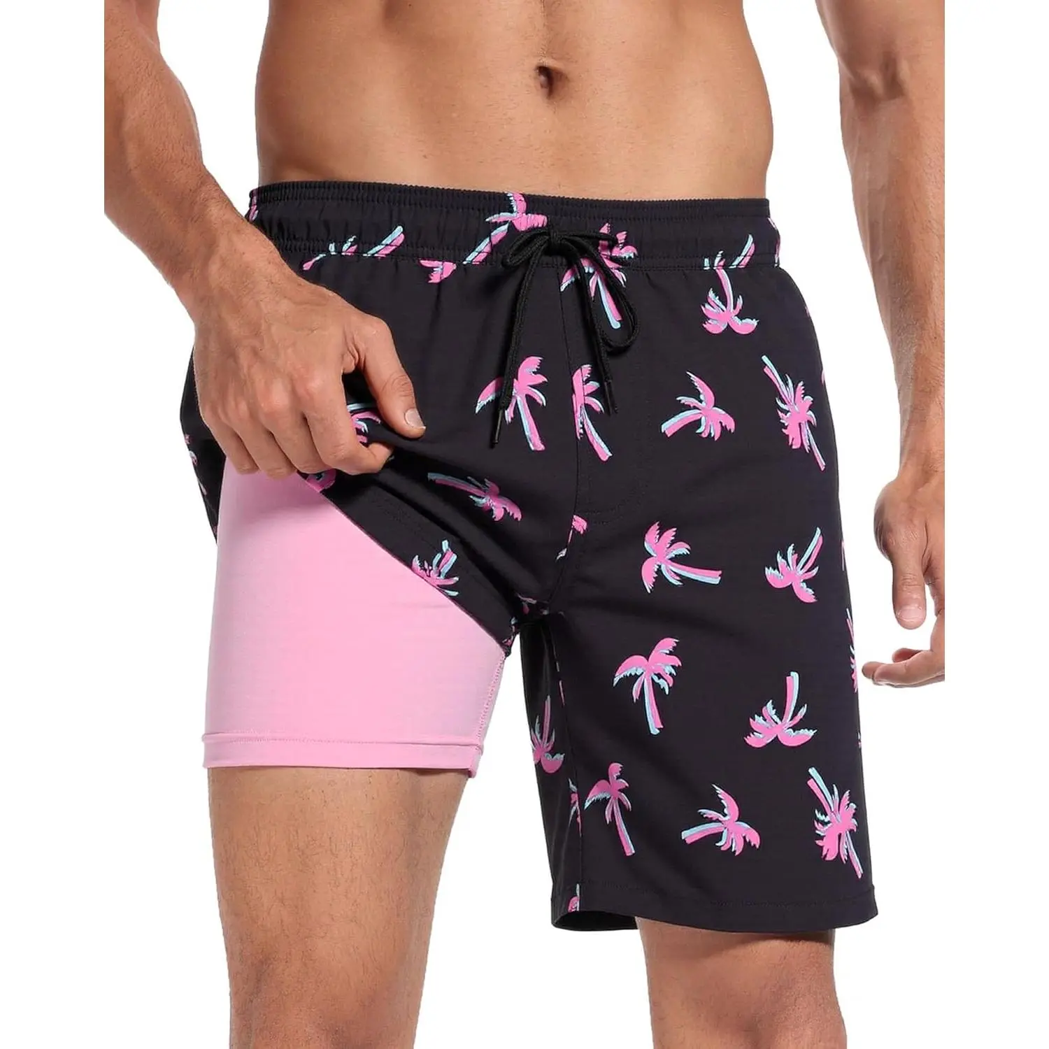 Fasker Mens Swim Trunks with Compression Liner 7" Inseam Quick Dry Bathing Suit Beach Shorts Swimming Trunks with Pockets