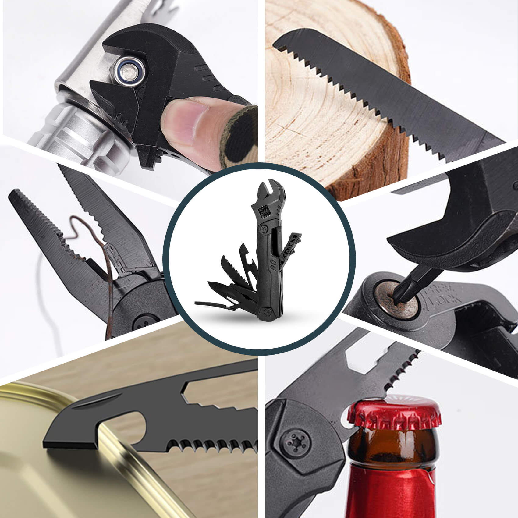 Multitool Wrench With Screwdriver Cutting Saw, Bottle Opener,Multi Purpose Pocket Size Gadget Camping Gear for Mechanical Maintenance, Camping and DIY Lover, Gift Idea for Him / Her
