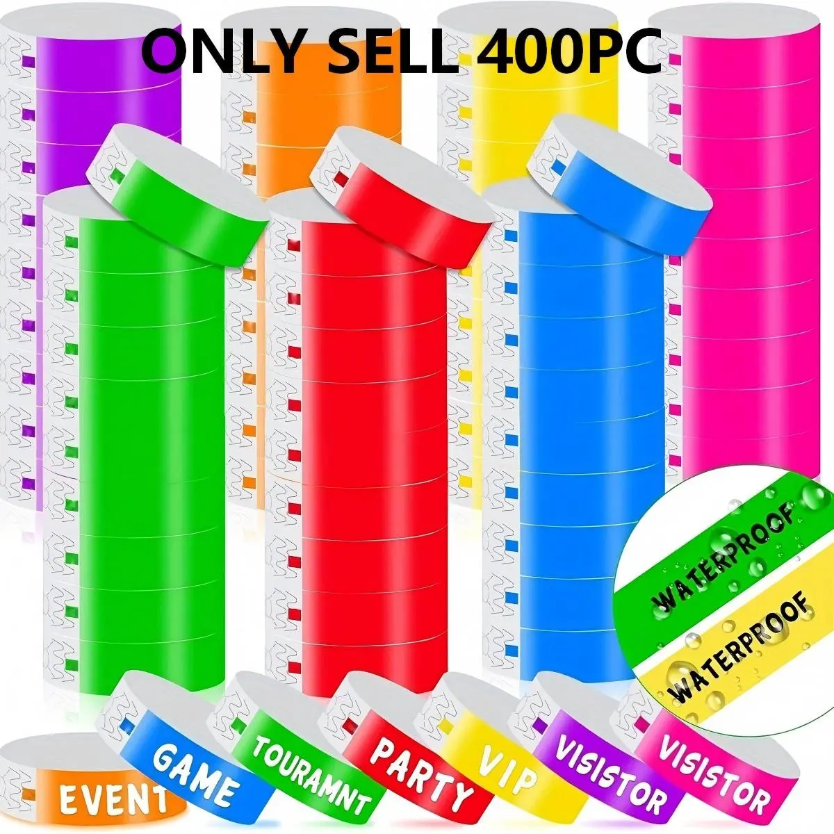 Colorful Tyvek Wristbands, Tamper Proof Event Bracelets for Birthday Parties Concerts VIP Access Control, Waterproof Entry Identification