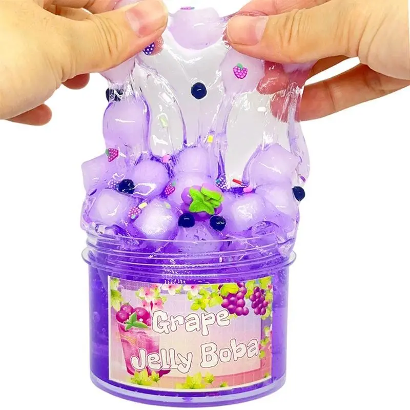 Jelly Cube Slimes Kit Anti Stress Crunchy Glitter Crystal Glue Boba Slimes Transparent Ultra Soft Non Stick  Fruit  Crystal Mud, Jelly Cubes